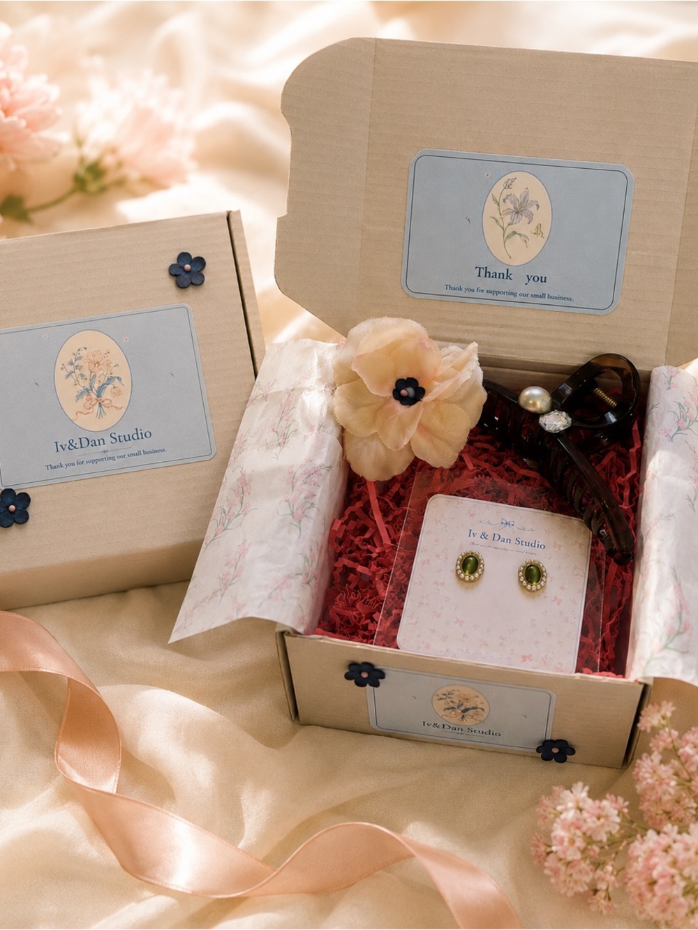 French Romantic Jewelry Gift Box | Earrings & Hair Clip Set
